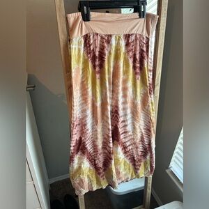 NWOT LASCANA FOR VENUS Boho Print Maxi Skirt Tye Dye Modal Pink/Yellow Sz Large